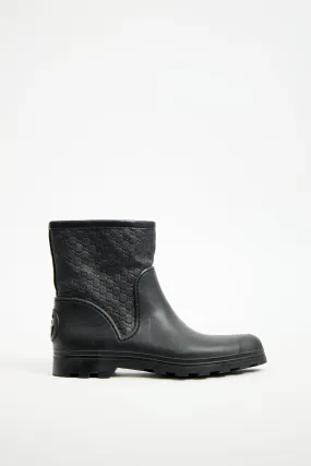 Black Rubber & Monogram Leather Boot