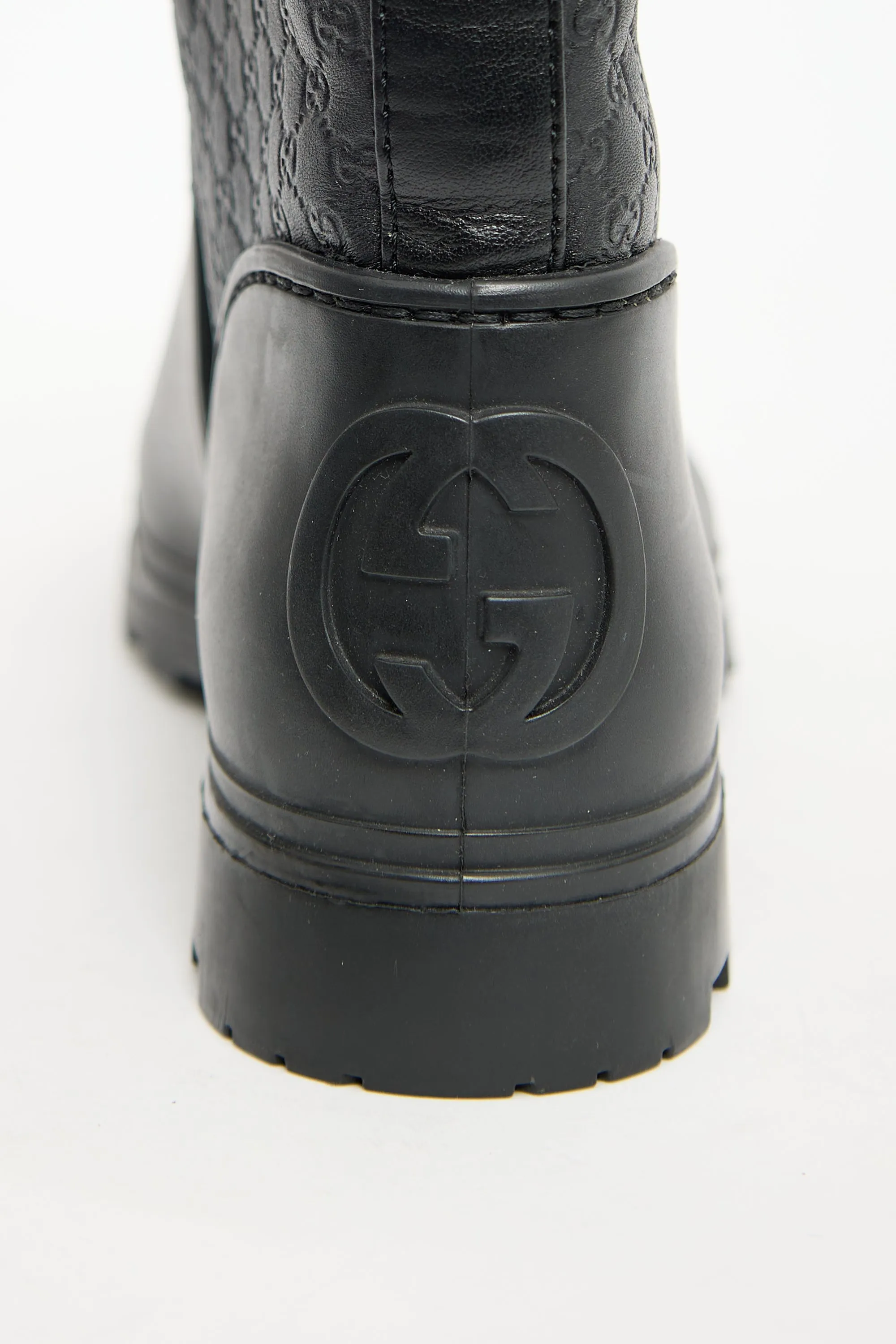 Black Rubber & Monogram Leather Boot