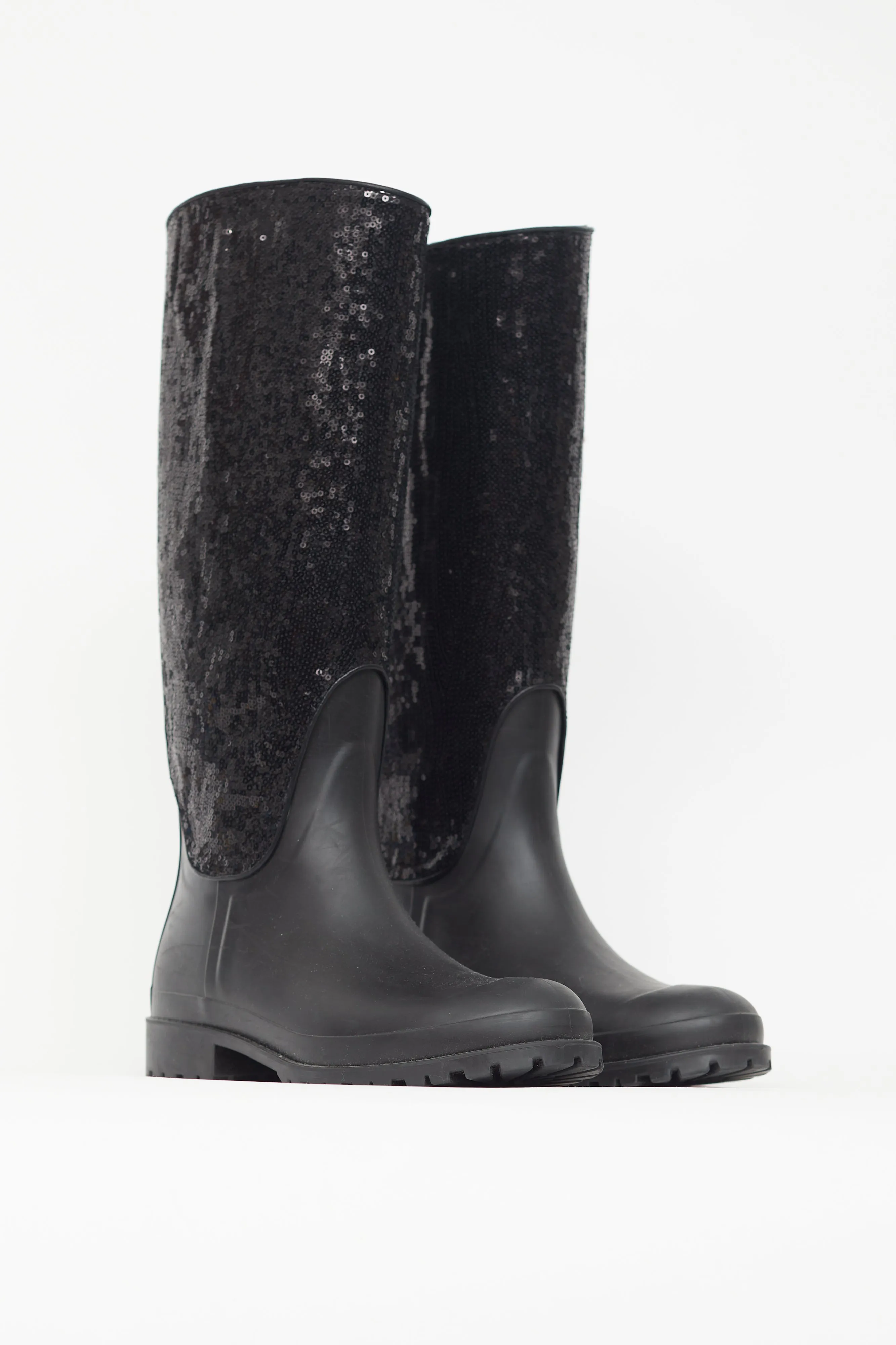 Black Sequin Rubber Boot