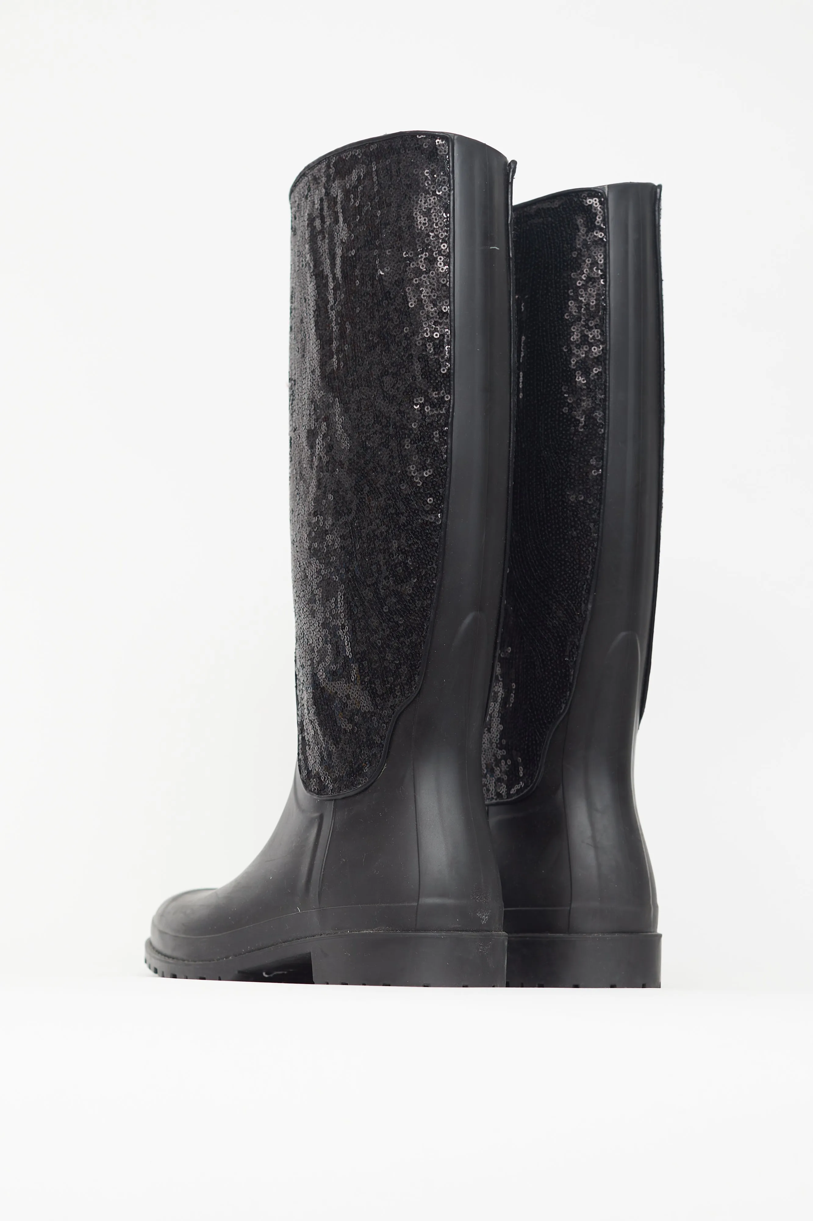 Black Sequin Rubber Boot