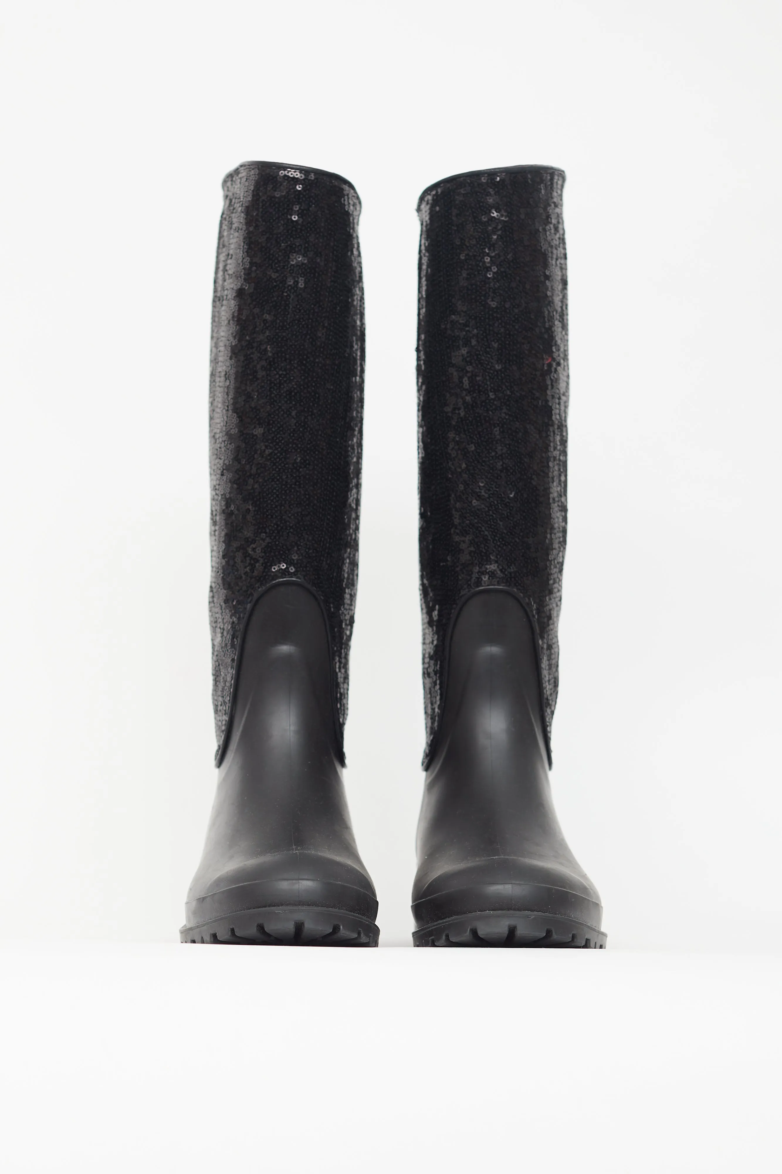 Black Sequin Rubber Boot