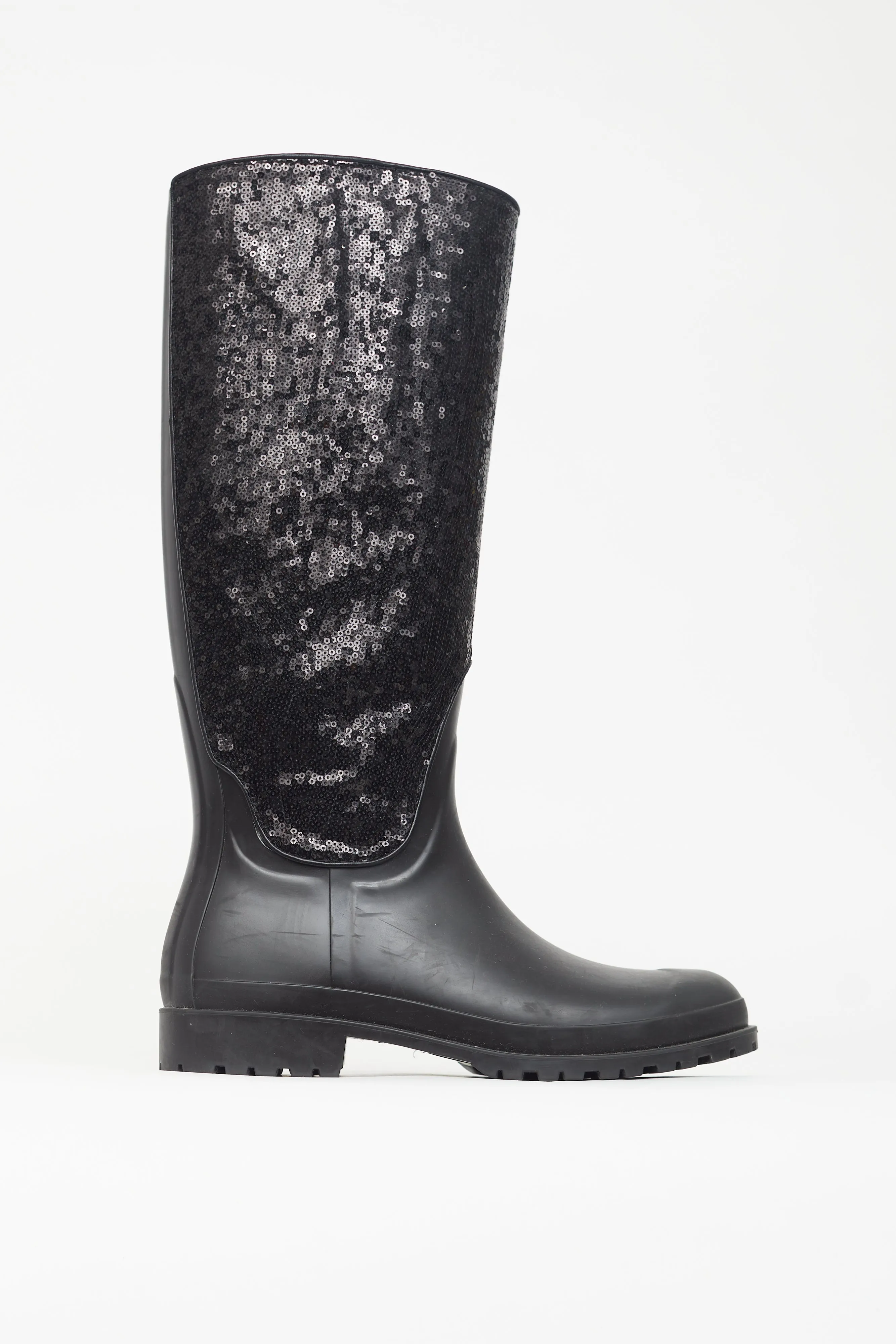 Black Sequin Rubber Boot