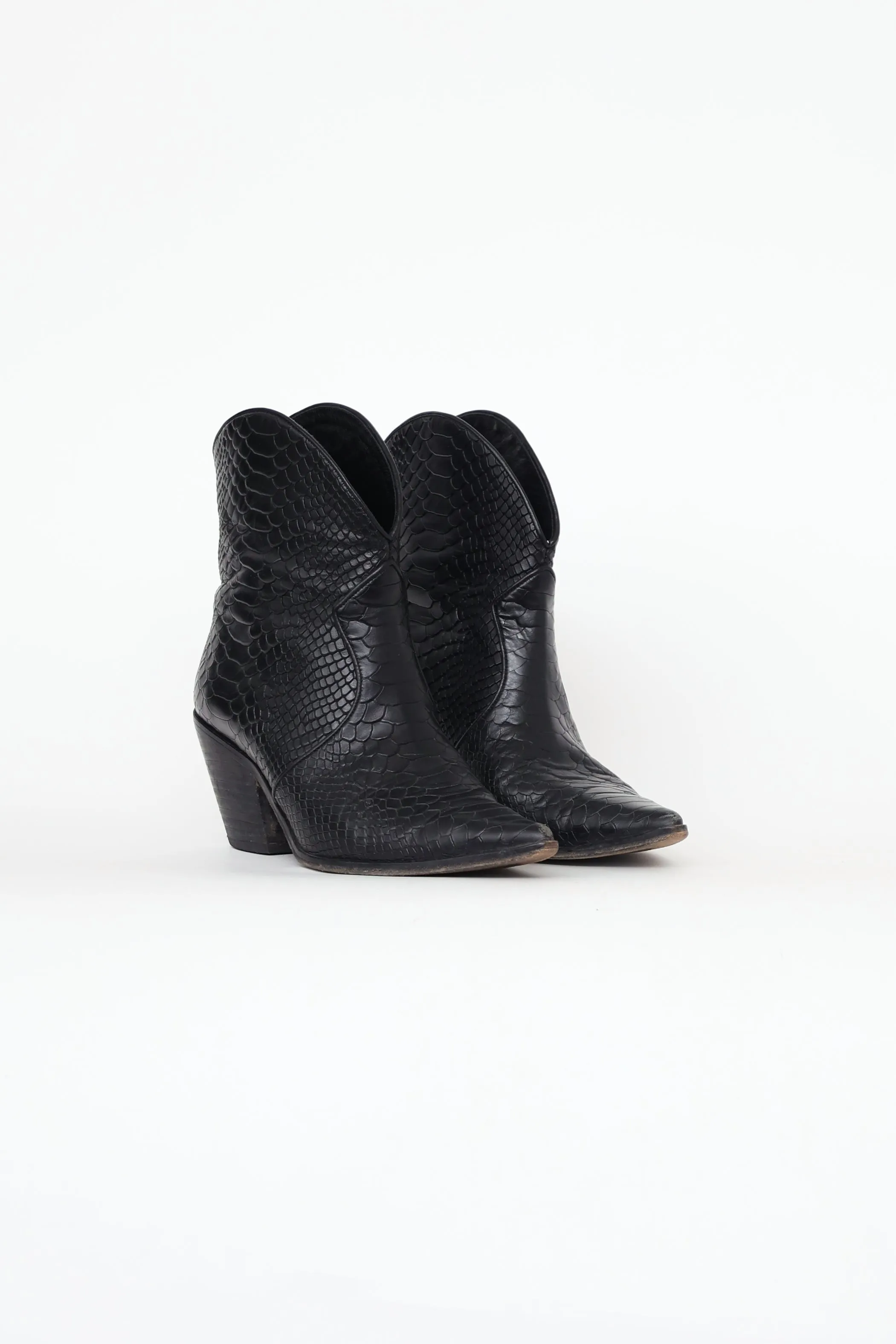 Black Textured Leather Western Boot