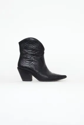 Black Textured Leather Western Boot