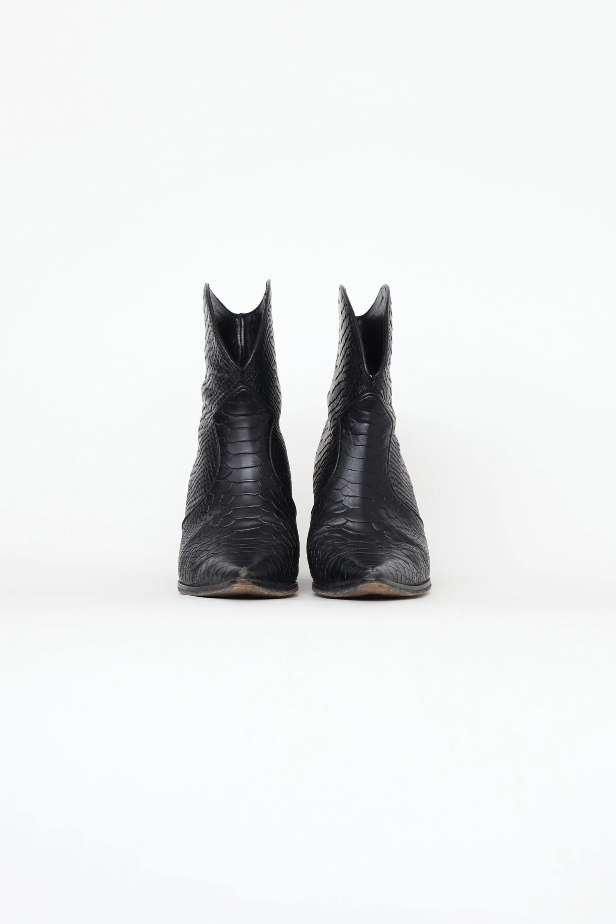 Black Textured Leather Western Boot
