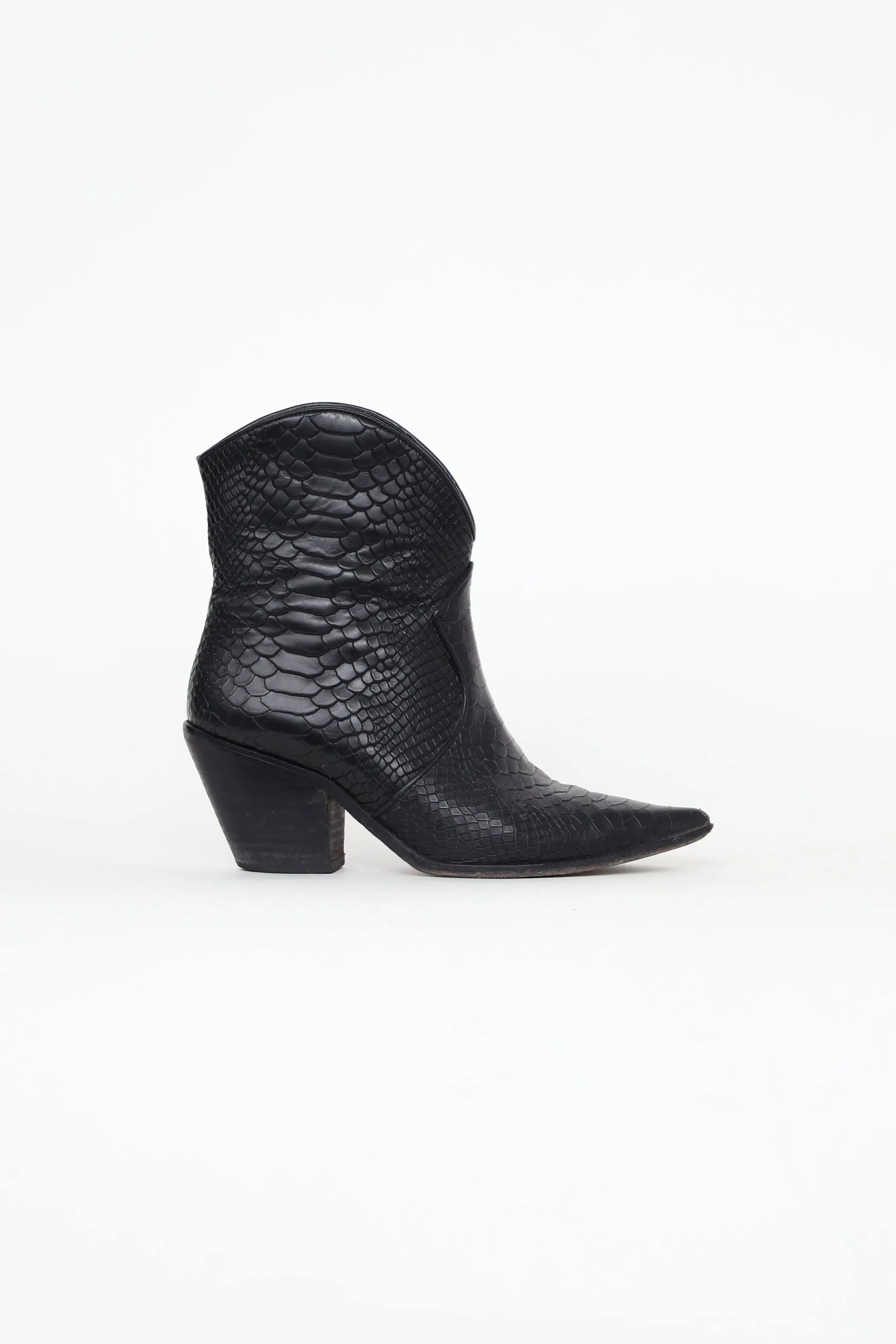 Black Textured Leather Western Boot