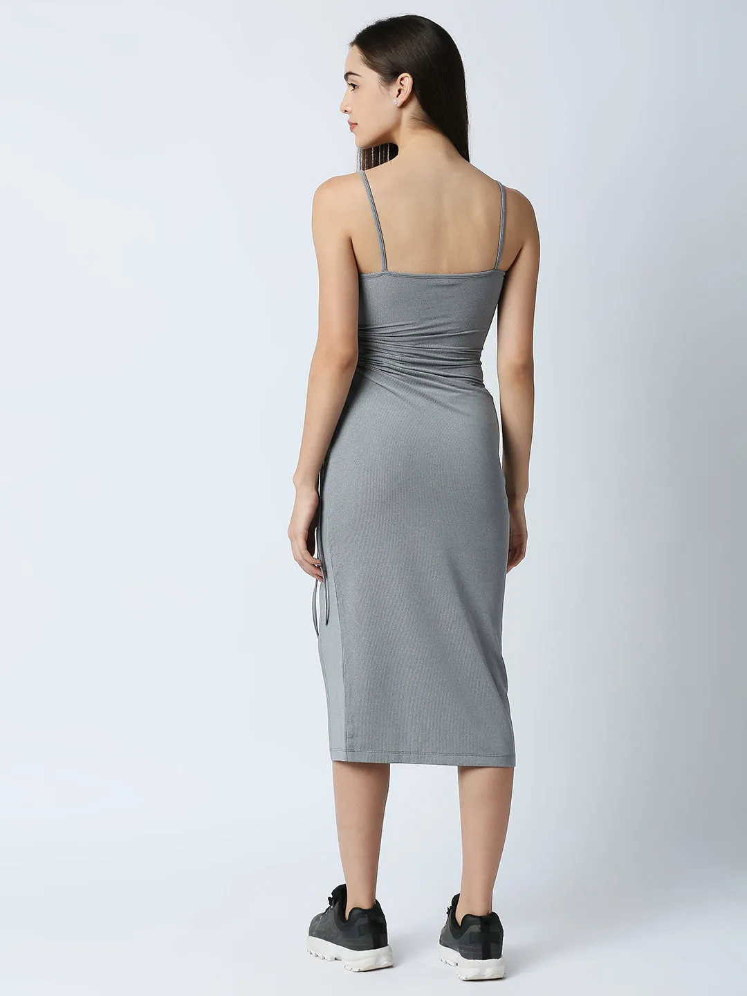 Disrupt Women Grey Side Tie-up Detail Strappy Midi Dress