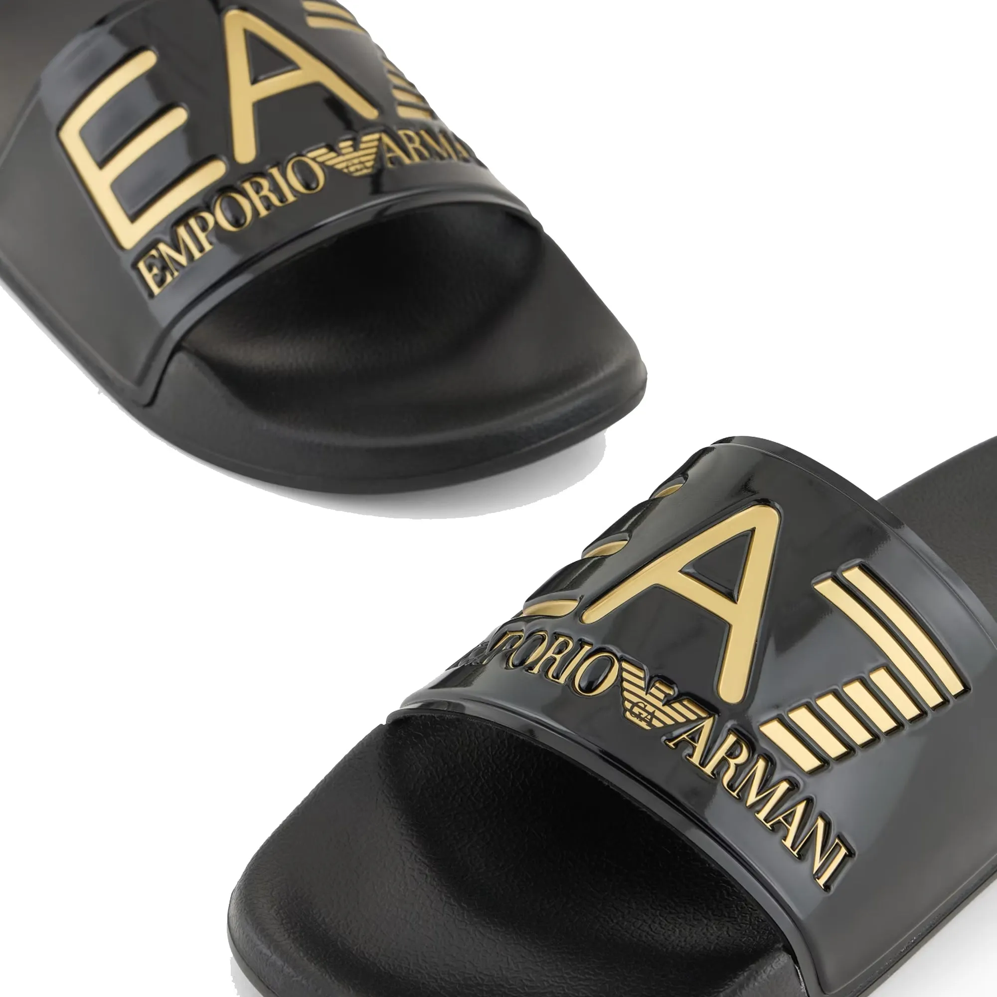 EA7 Emporio Armani Visibility Logo Slides Shiny Black/Gold