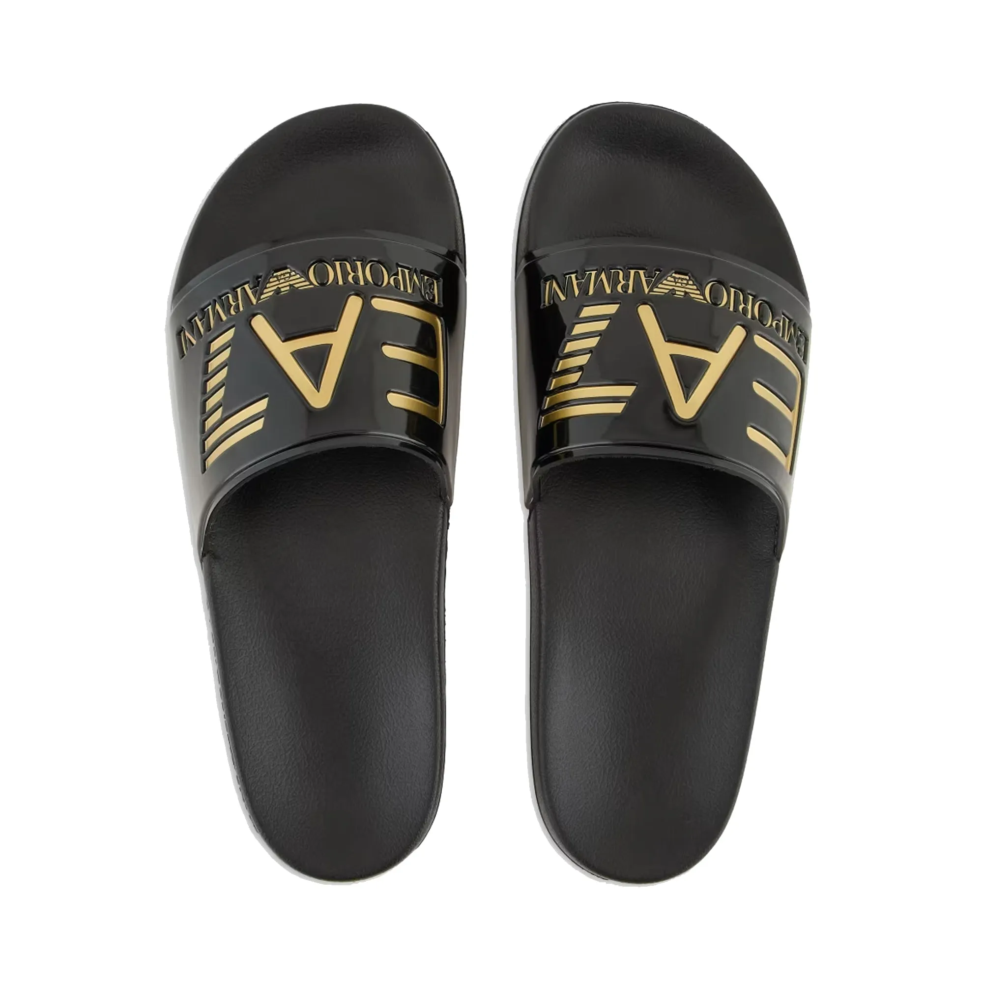 EA7 Emporio Armani Visibility Logo Slides Shiny Black/Gold