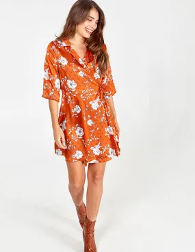 Floral Spot Collar Wrap Dress