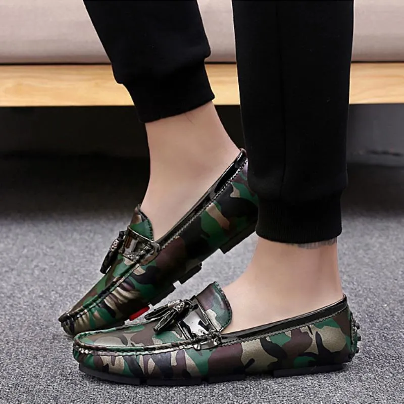 Men's Casual Leather Shoes With Camouflage Print | Plus Size