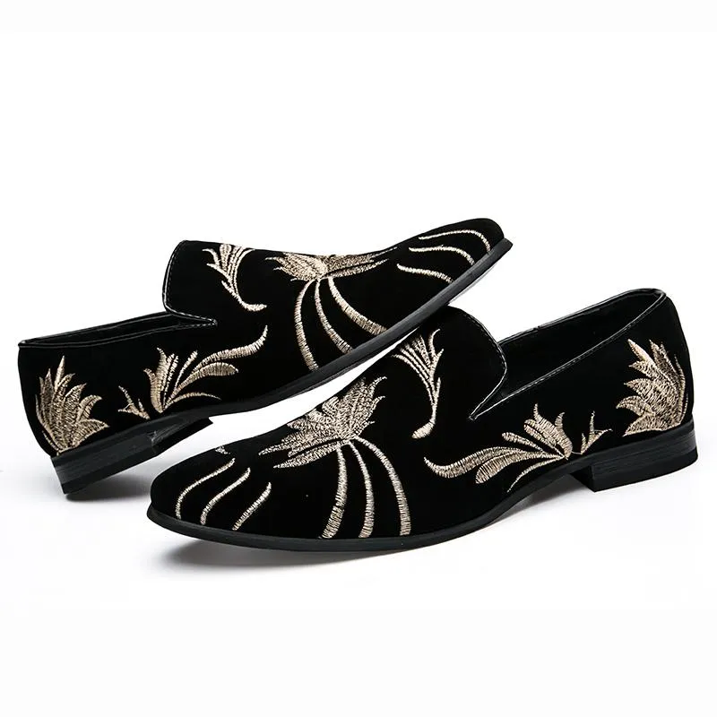 Men's Casual Suede Loafers With Embroidery