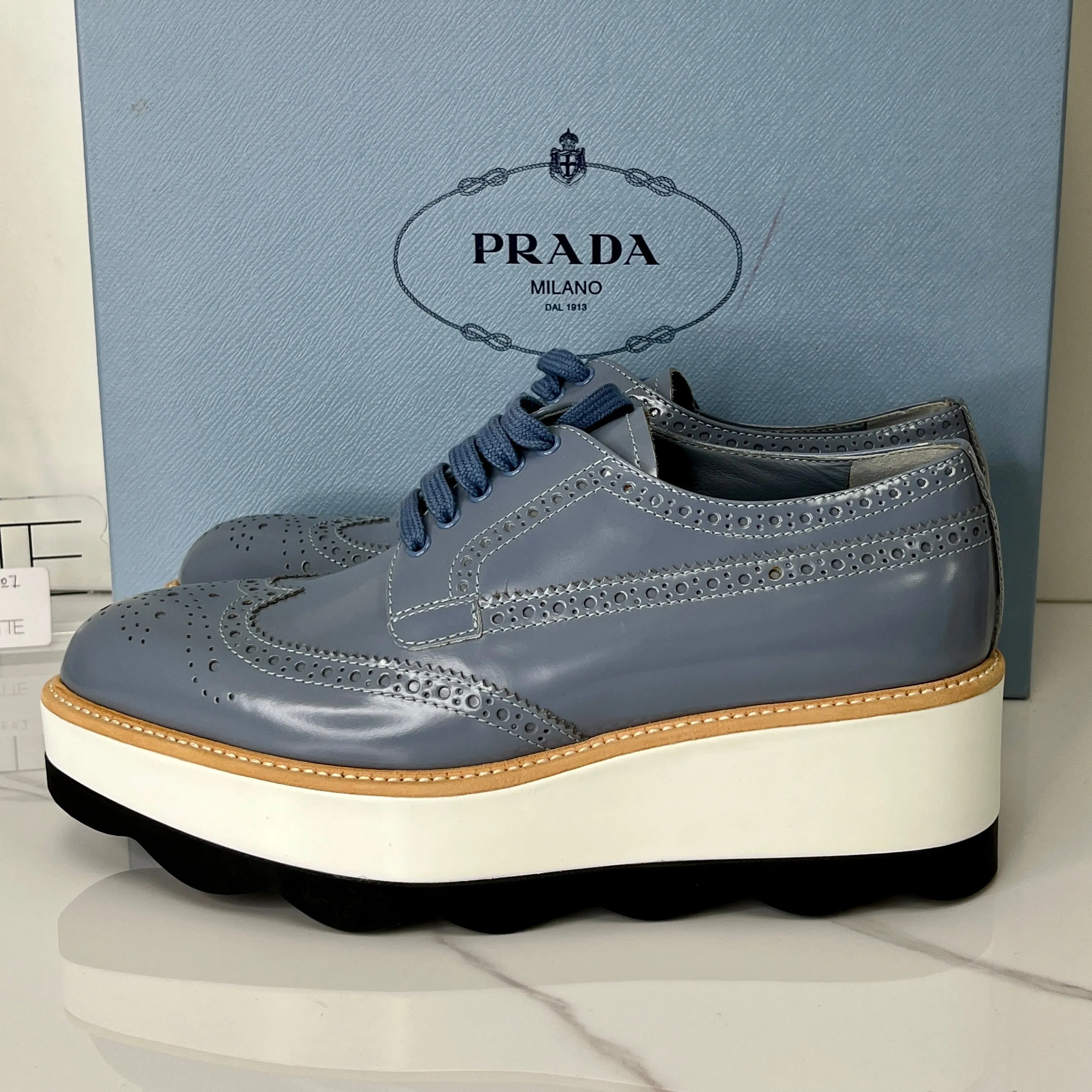 Prada Blue Leather Platform Oxford