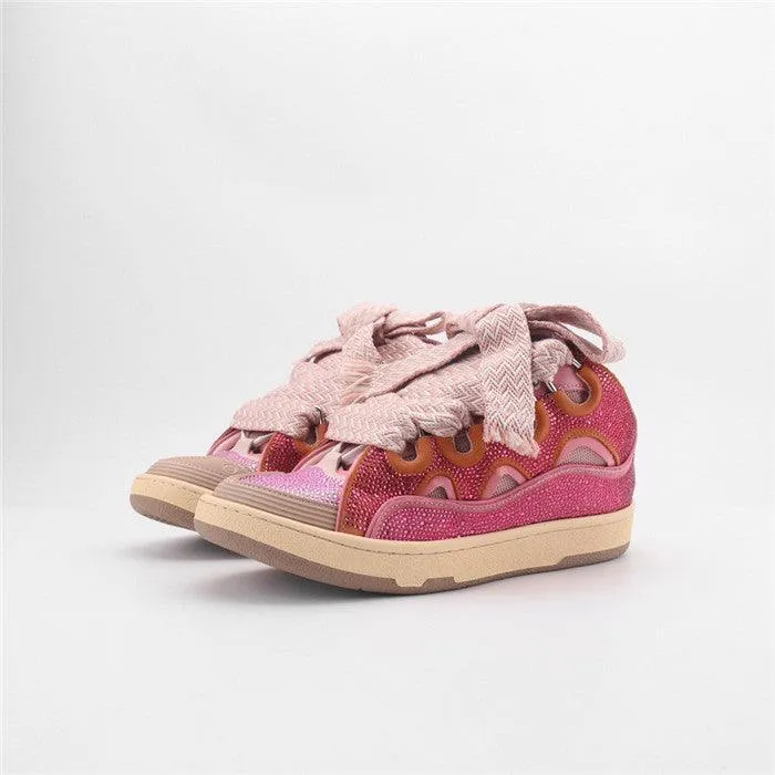Premium Women New Leather Curb Sneakers Pink