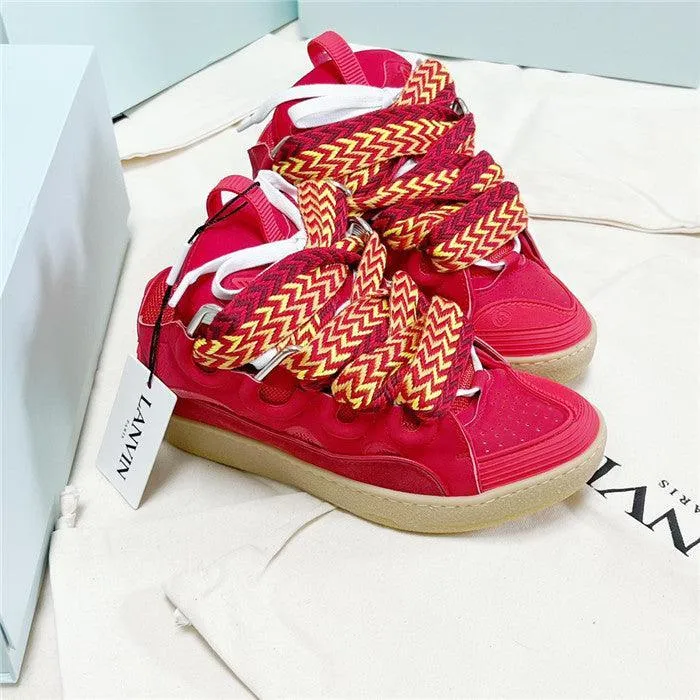 Premium Women New Leather Curb Sneakers Red