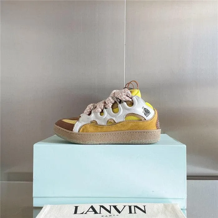 Premium Women New Leather Curb Sneakers yellow
