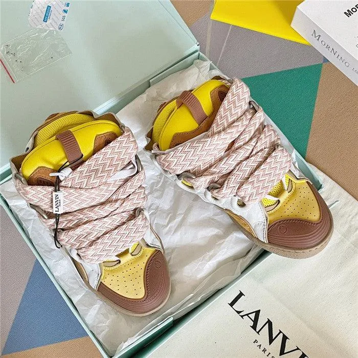Premium Women New Leather Curb Sneakers yellow
