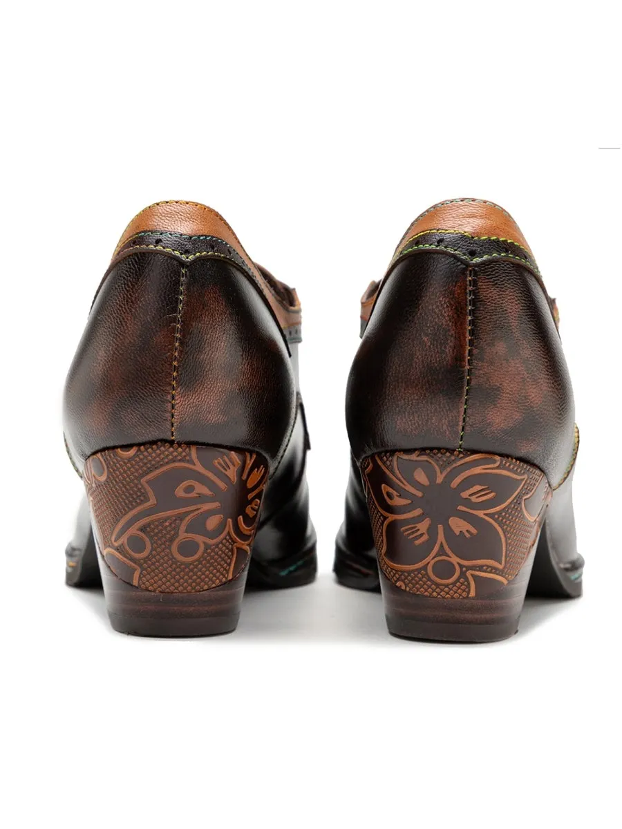 SOFFIA | Genuine Leather Blossom Embossed Oxford