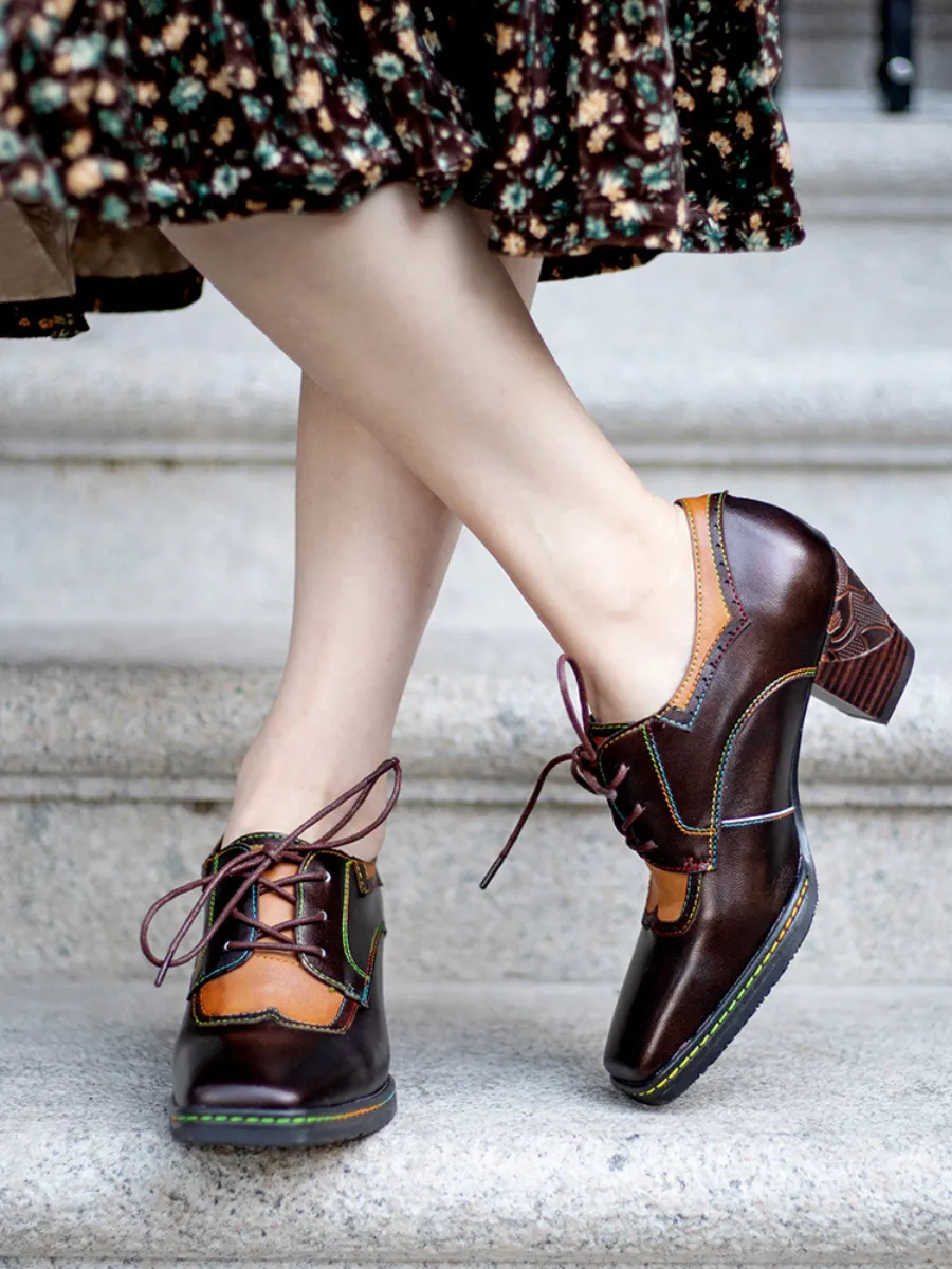 SOFFIA | Genuine Leather Blossom Embossed Oxford