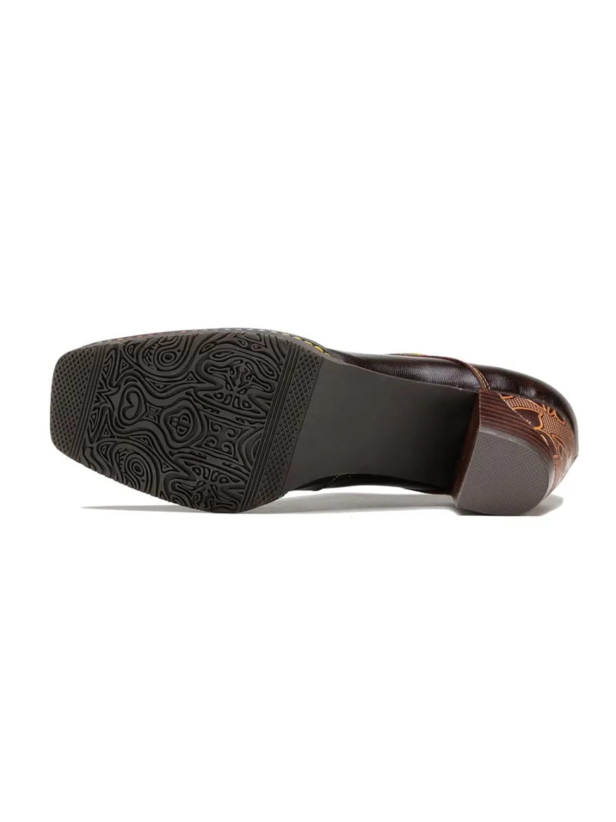 SOFFIA | Genuine Leather Blossom Embossed Oxford