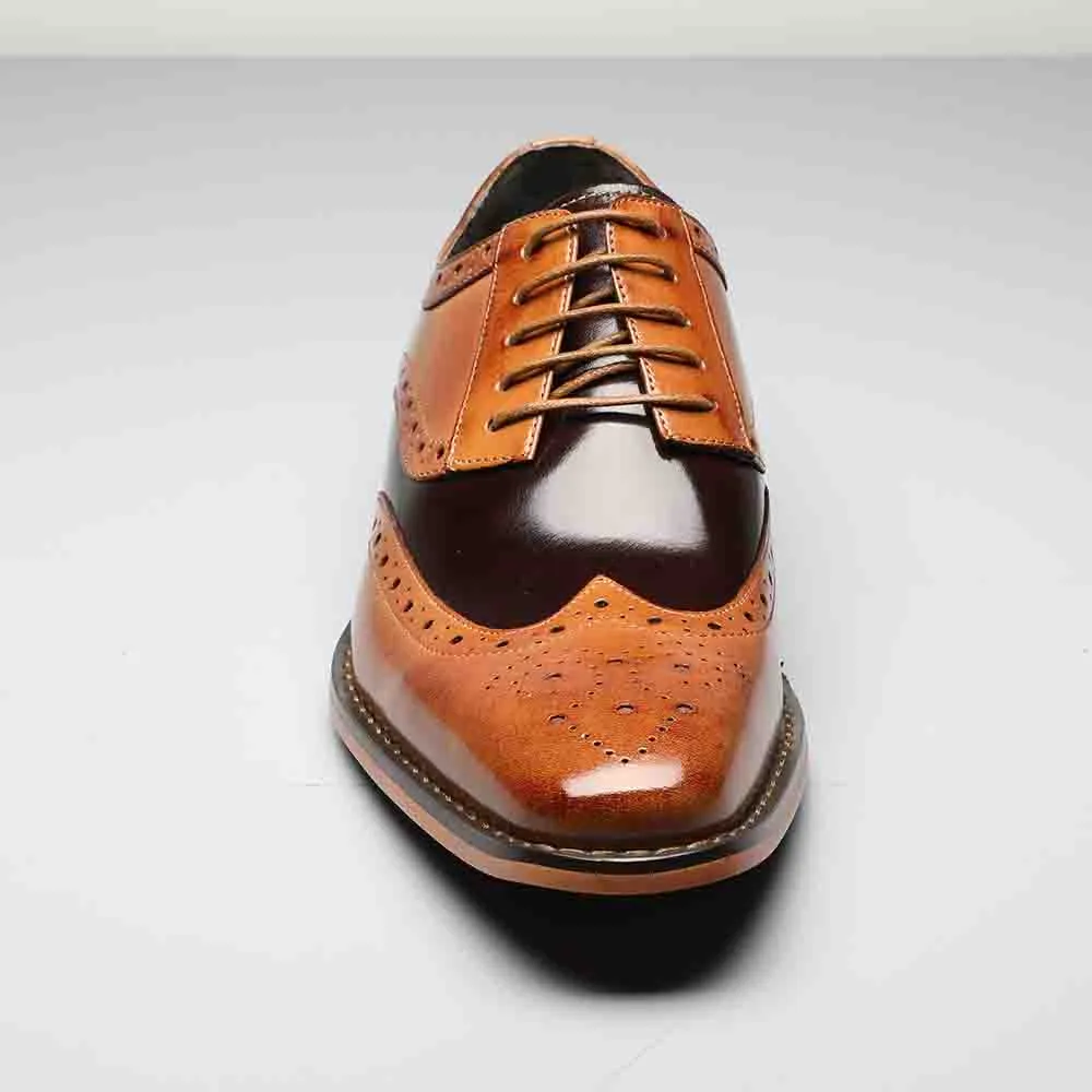Tinsley Tan & Brown Buffalo Leather Wingtip Oxfords by Stacy Adams