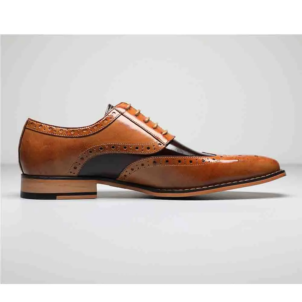 Tinsley Tan & Brown Buffalo Leather Wingtip Oxfords by Stacy Adams