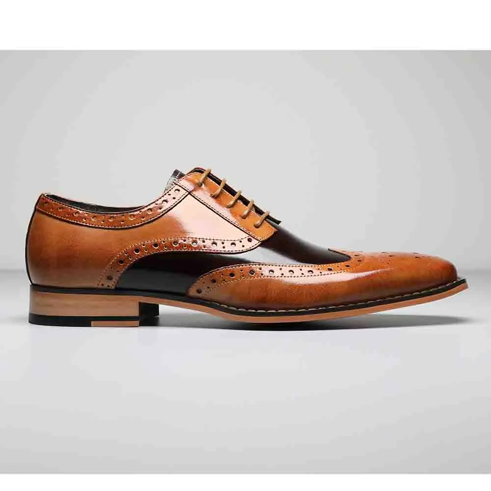 Tinsley Tan & Brown Buffalo Leather Wingtip Oxfords by Stacy Adams