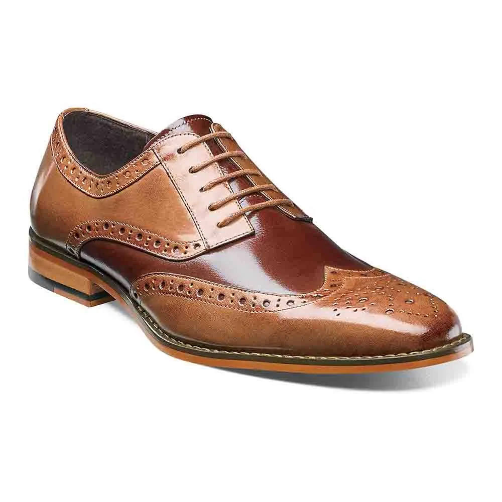Tinsley Tan & Brown Buffalo Leather Wingtip Oxfords by Stacy Adams