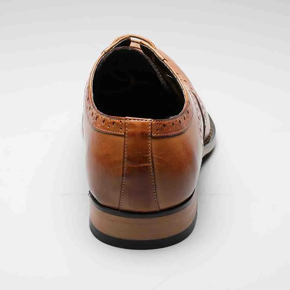Tinsley Tan & Brown Buffalo Leather Wingtip Oxfords by Stacy Adams