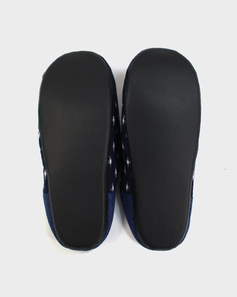 ToK Women's Babouche, Indigo Cross Kasuri with Indigo Heel