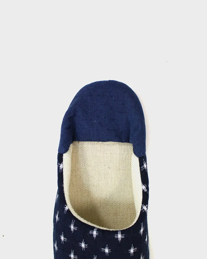 ToK Women's Babouche, Indigo Cross Kasuri with Indigo Heel