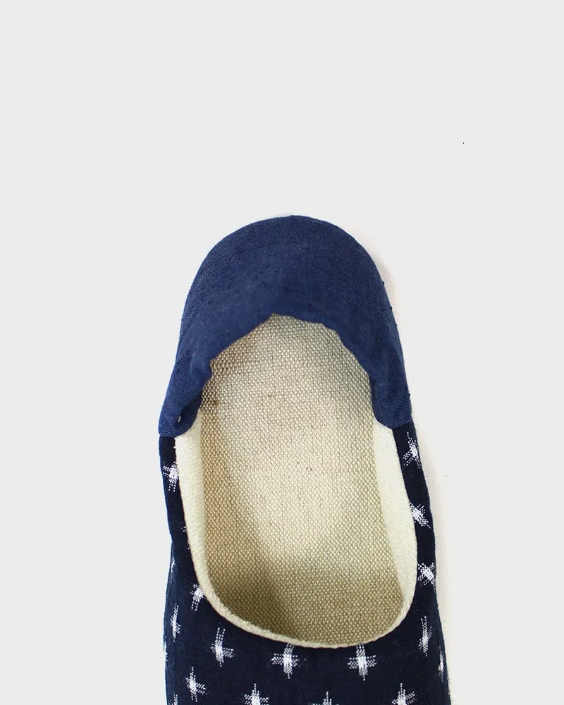 ToK Women's Babouche, Indigo Cross Kasuri with Indigo Heel