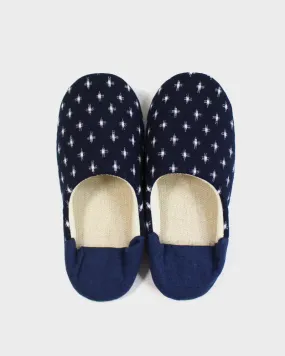 ToK Women's Babouche, Indigo Cross Kasuri with Indigo Heel