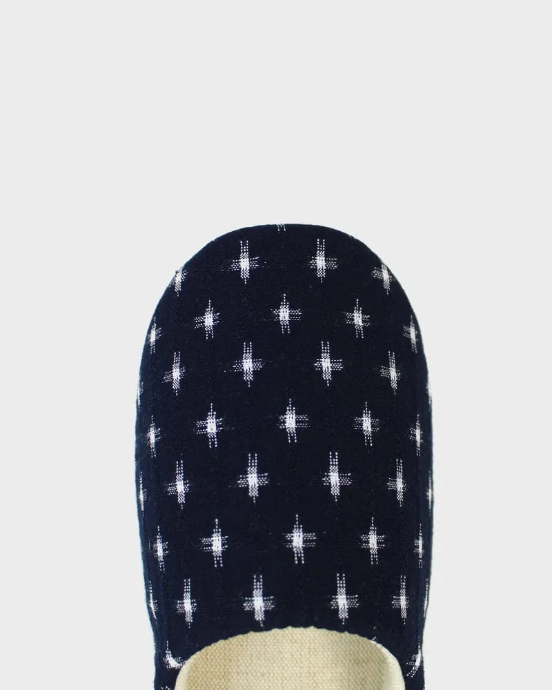 ToK Women's Babouche, Indigo Cross Kasuri with Indigo Heel