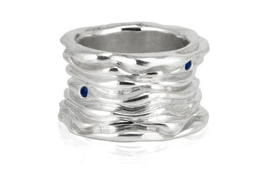 Wave ring - Water Ring, Blue Sapphires Ring, September Birthstone, Sterling Silver