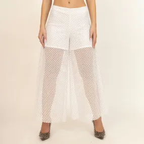 White Mesh Net Flared Palazzo